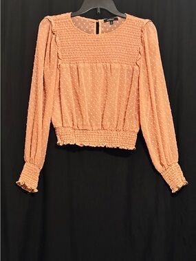 Ambiance Peach Smocked Swiss Dot Long-Sleeve Blouse